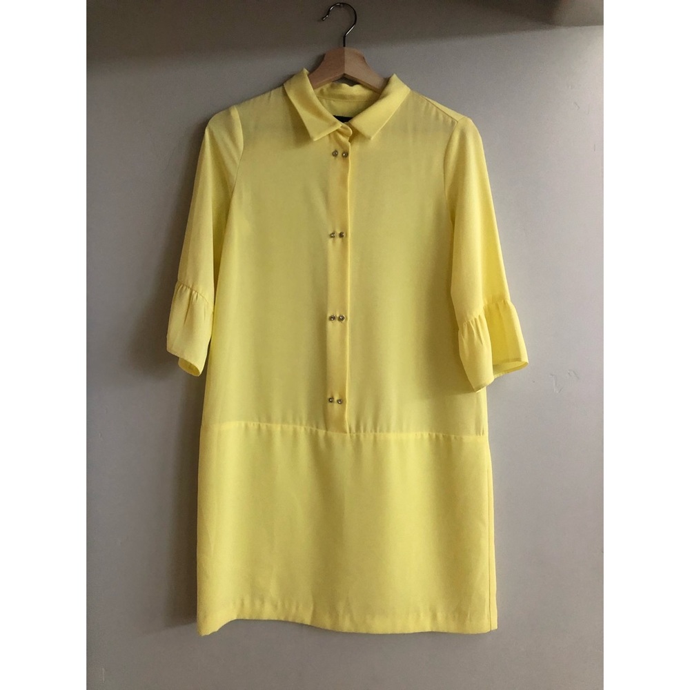 Zara Pale Yellow Swing Shirt Dress Tulip Sleeves